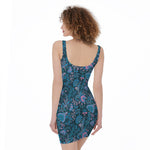 Bohemian Denim Jeans Pattern Print Sleeveless Bodycon Dress