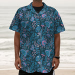 Bohemian Denim Jeans Pattern Print Textured Short Sleeve Shirt