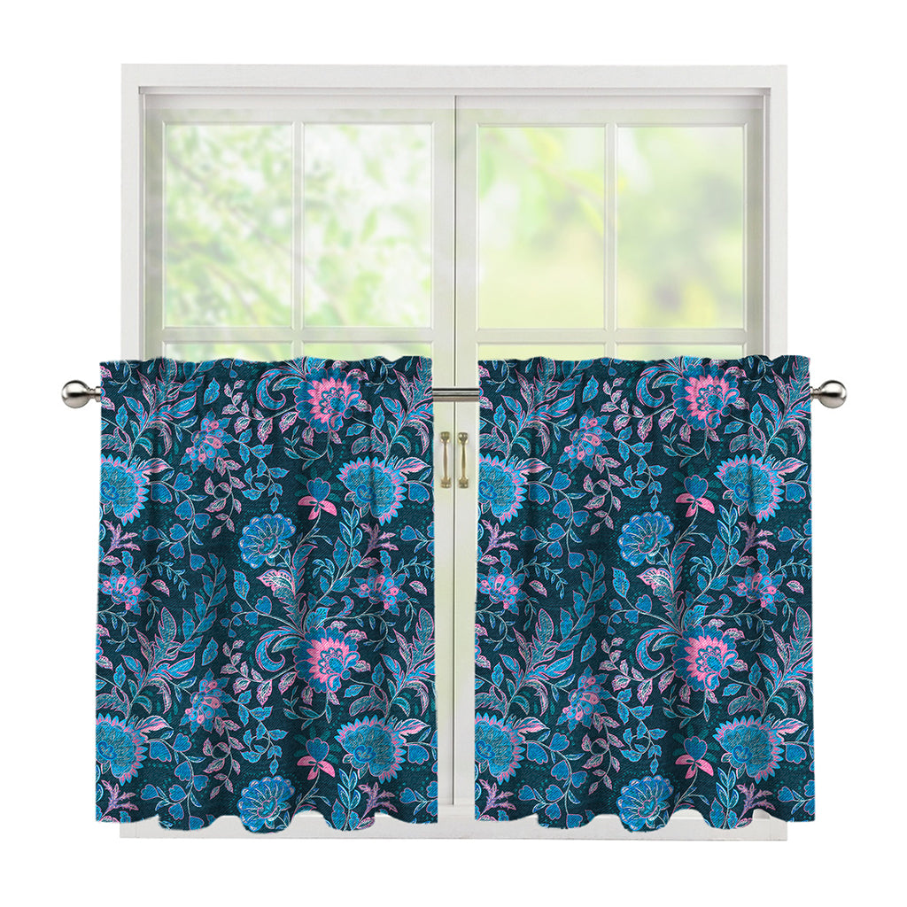 Bohemian Denim Jeans Pattern Print Tier Curtains