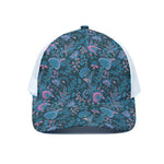 Bohemian Denim Jeans Pattern Print White Mesh Trucker Cap