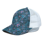 Bohemian Denim Jeans Pattern Print White Mesh Trucker Cap