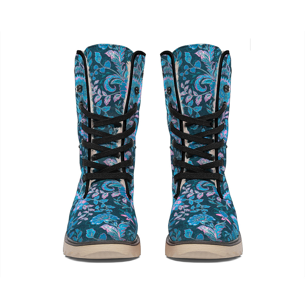 Bohemian Denim Jeans Pattern Print Winter Boots