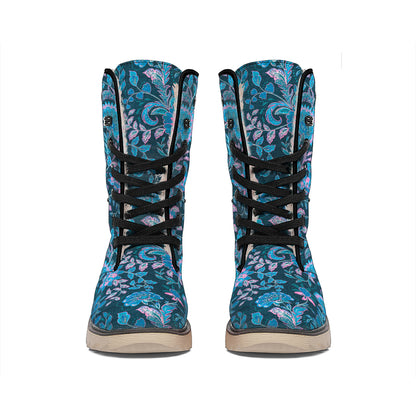 Bohemian Denim Jeans Pattern Print Winter Boots