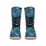 Bohemian Denim Jeans Pattern Print Winter Boots