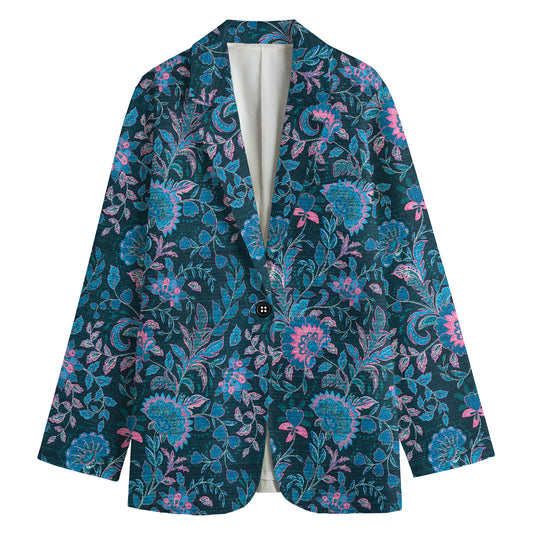 Bohemian Denim Jeans Pattern Print Women's Blazer