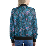 Bohemian Denim Jeans Pattern Print Women's Bomber Jacket