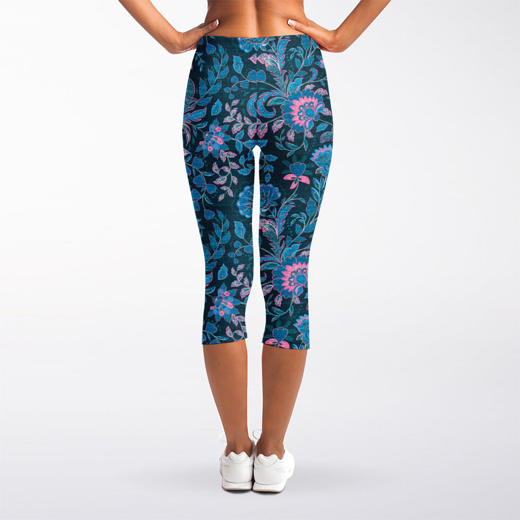 Bohemian Denim Jeans Pattern Print Women's Capri Leggings