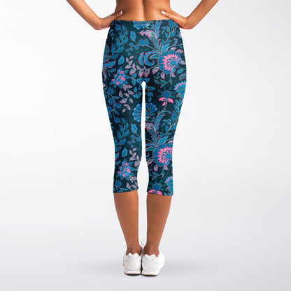 Bohemian Denim Jeans Pattern Print Women's Capri Leggings