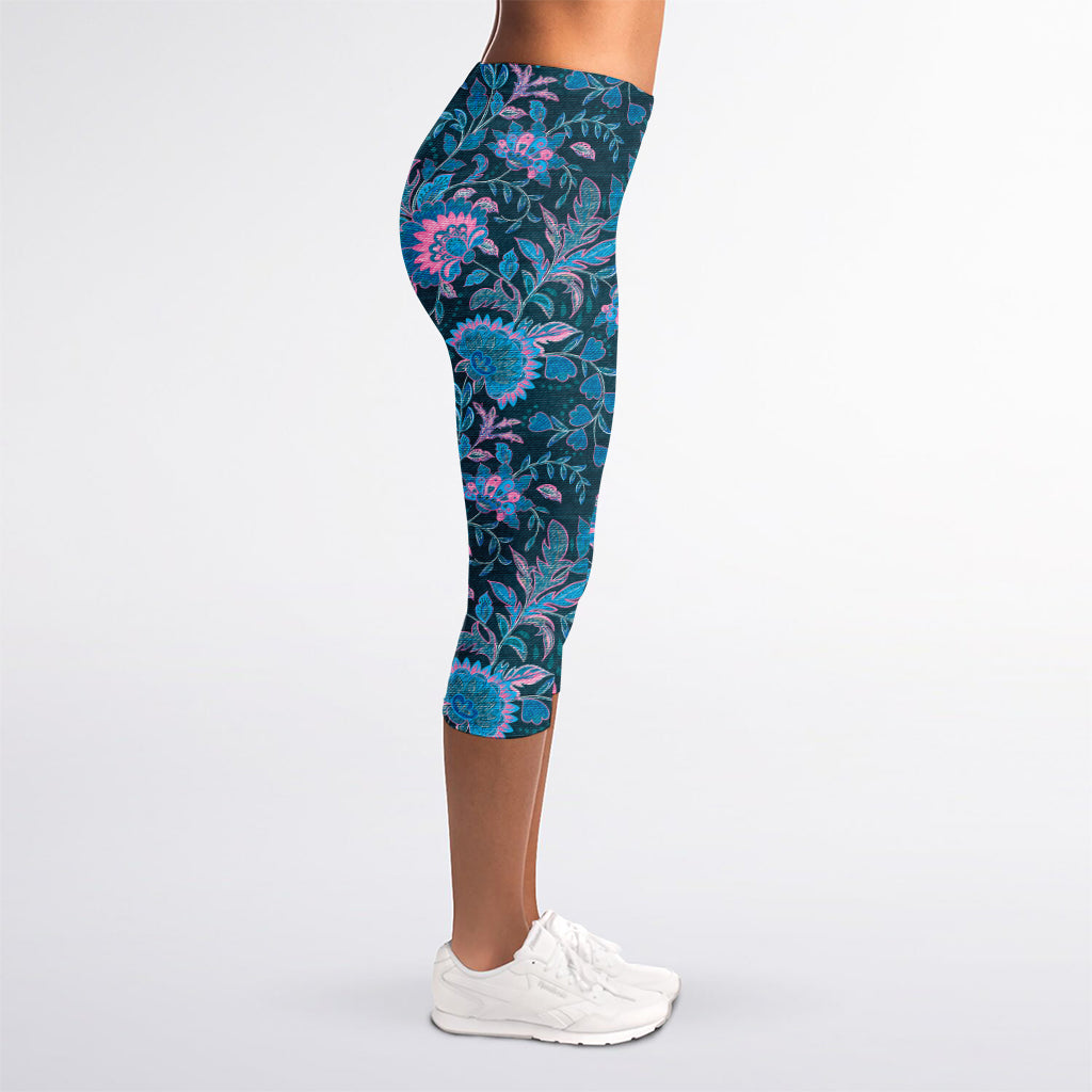 Bohemian Denim Jeans Pattern Print Women's Capri Leggings