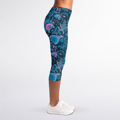 Bohemian Denim Jeans Pattern Print Women's Capri Leggings