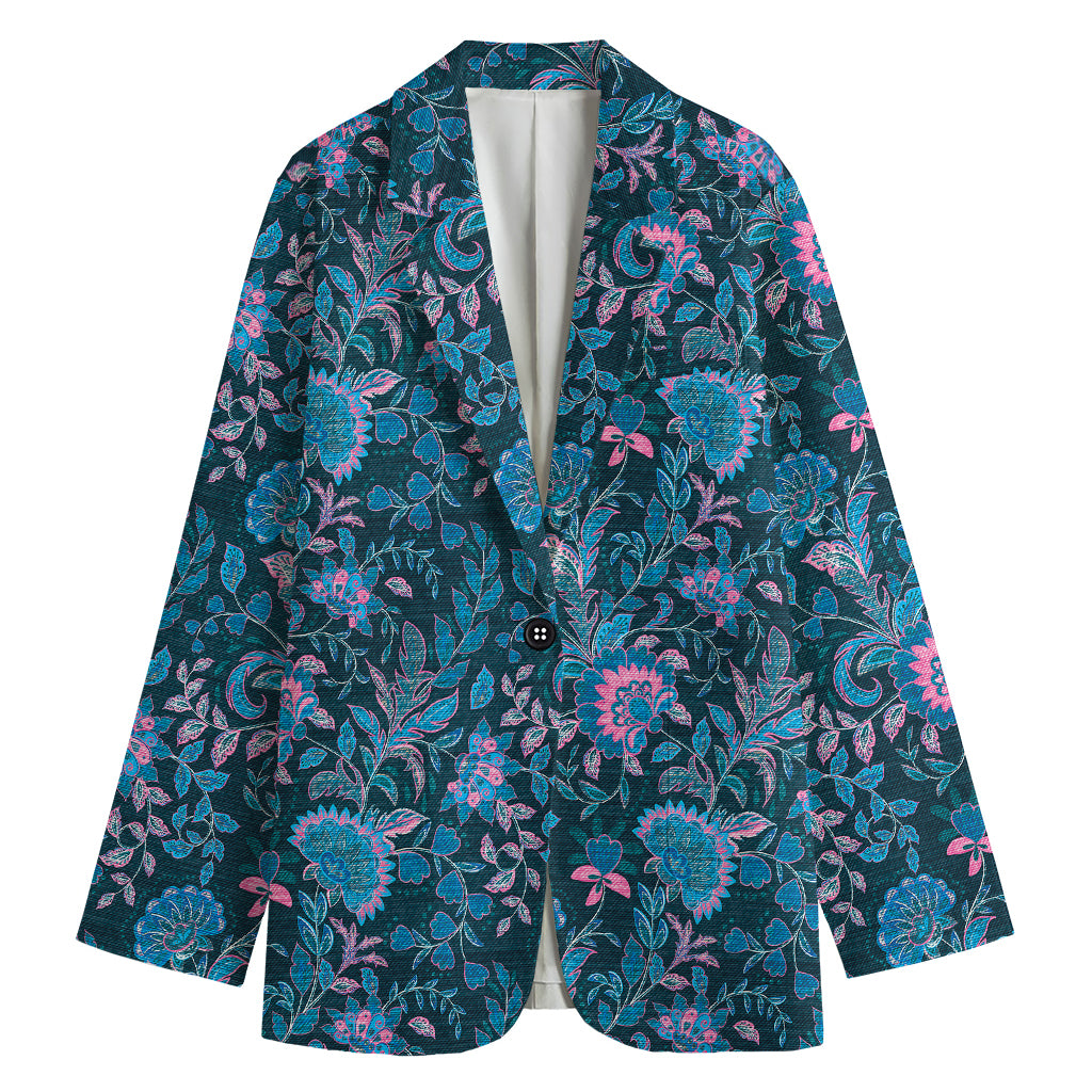 Bohemian Denim Jeans Pattern Print Women's Cotton Blazer
