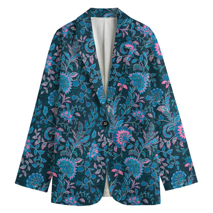 Bohemian Denim Jeans Pattern Print Women's Cotton Blazer
