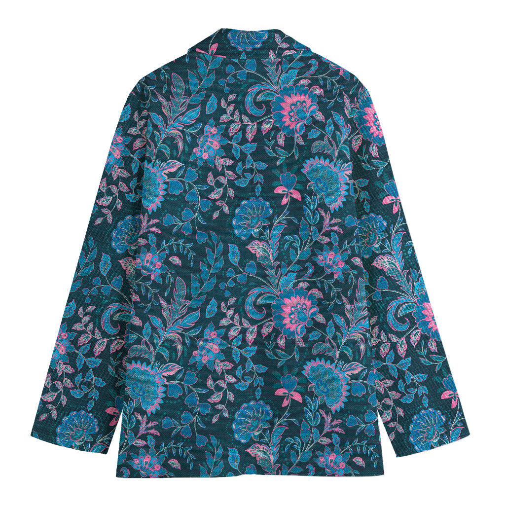 Bohemian Denim Jeans Pattern Print Women's Cotton Blazer