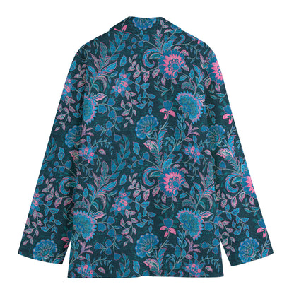 Bohemian Denim Jeans Pattern Print Women's Cotton Blazer