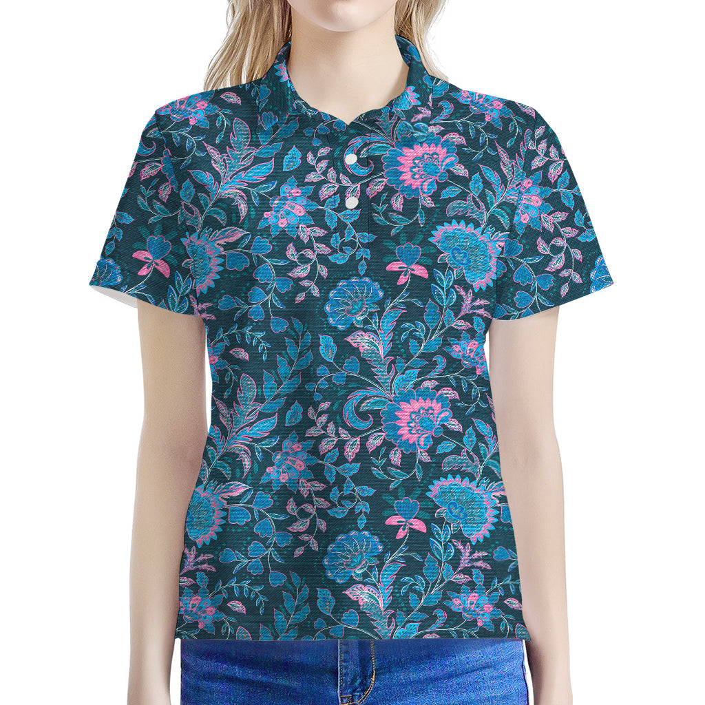Bohemian Denim Jeans Pattern Print Women's Polo Shirt