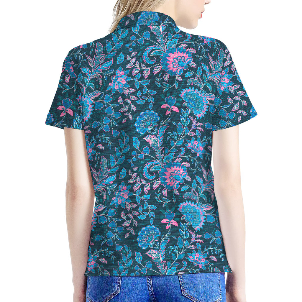Bohemian Denim Jeans Pattern Print Women's Polo Shirt