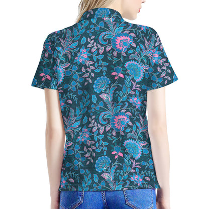 Bohemian Denim Jeans Pattern Print Women's Polo Shirt