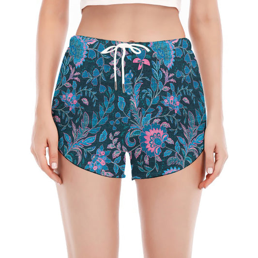 Bohemian Denim Jeans Pattern Print Women's Split Running Shorts
