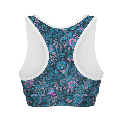 Bohemian Denim Jeans Pattern Print Women's Sports Bra
