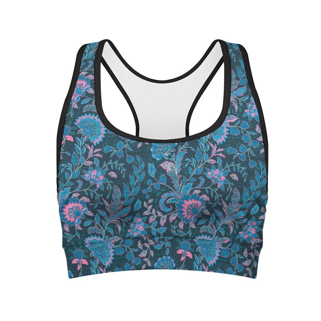 Bohemian Denim Jeans Pattern Print Women's Sports Bra
