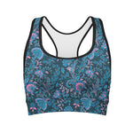 Bohemian Denim Jeans Pattern Print Women's Sports Bra