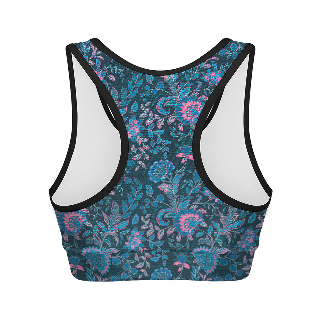 Bohemian Denim Jeans Pattern Print Women's Sports Bra
