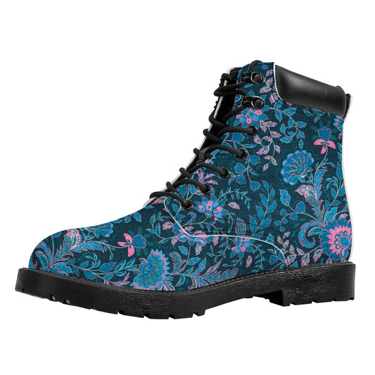 Bohemian Denim Jeans Pattern Print Work Boots