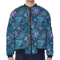 Bohemian Denim Jeans Pattern Print Zip Sleeve Bomber Jacket