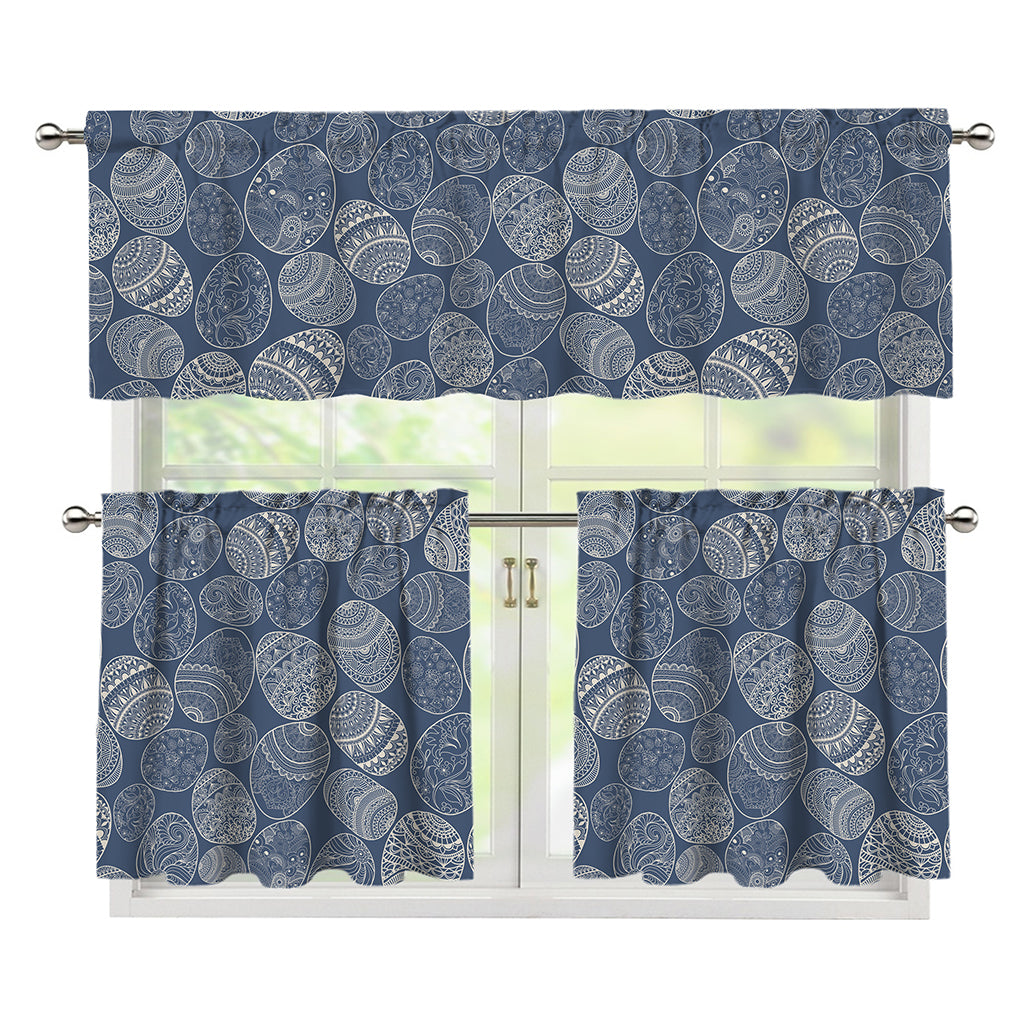 Bohemian Easter Eggs Pattern Print 3 Piece Kitchen Curtains