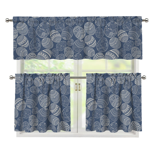 Bohemian Easter Eggs Pattern Print 3 Piece Kitchen Curtains