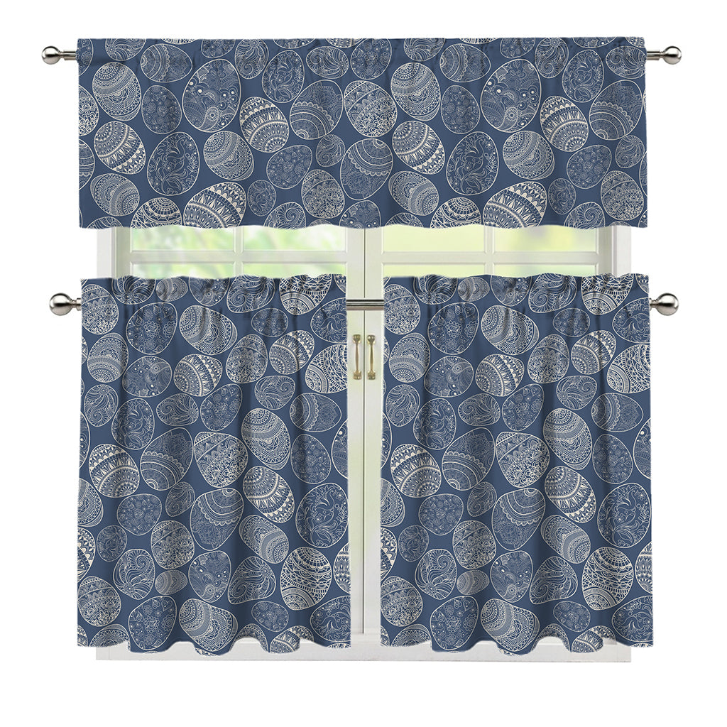 Bohemian Easter Eggs Pattern Print 3 Piece Kitchen Curtains