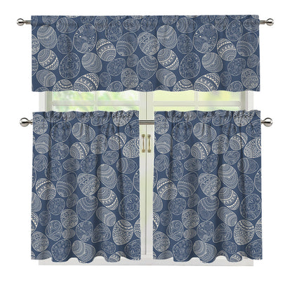 Bohemian Easter Eggs Pattern Print 3 Piece Kitchen Curtains
