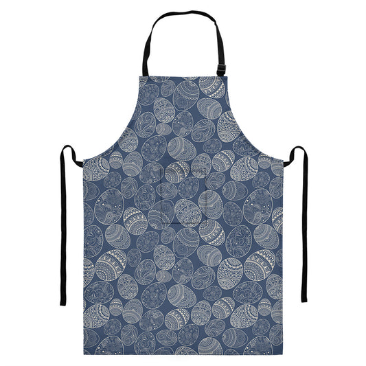 Bohemian Easter Eggs Pattern Print Bib Apron With Pocket