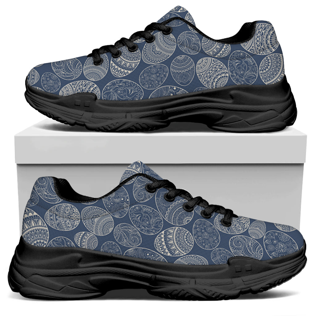 Bohemian Easter Eggs Pattern Print Black Chunky Shoes