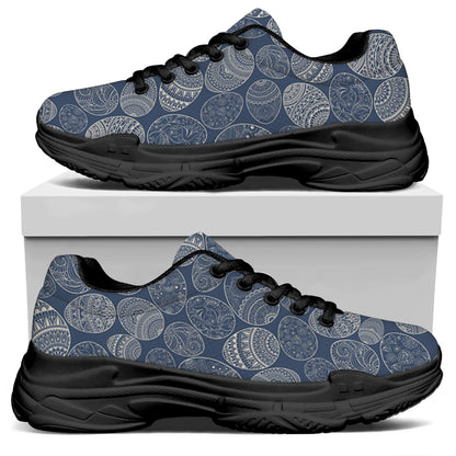 Bohemian Easter Eggs Pattern Print Black Chunky Shoes