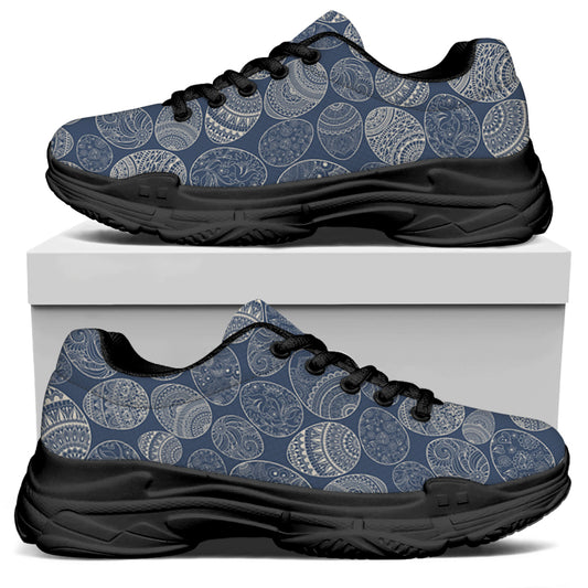 Bohemian Easter Eggs Pattern Print Black Chunky Shoes