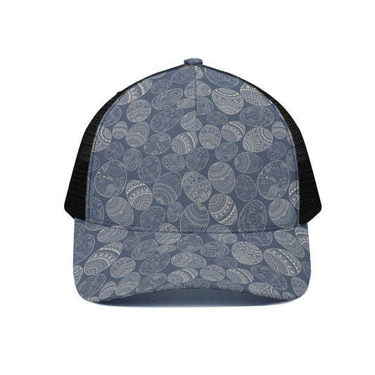 Bohemian Easter Eggs Pattern Print Black Mesh Trucker Cap