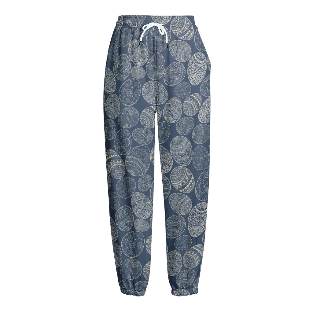 Bohemian Easter Eggs Pattern Print Fleece Lined Knit Pants