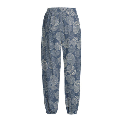 Bohemian Easter Eggs Pattern Print Fleece Lined Knit Pants