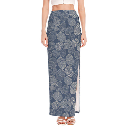 Bohemian Easter Eggs Pattern Print High Slit Maxi Skirt