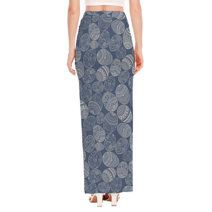 Bohemian Easter Eggs Pattern Print High Slit Maxi Skirt