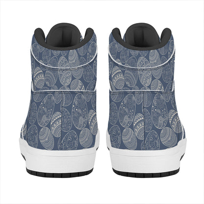 Bohemian Easter Eggs Pattern Print High Top Leather Sneakers
