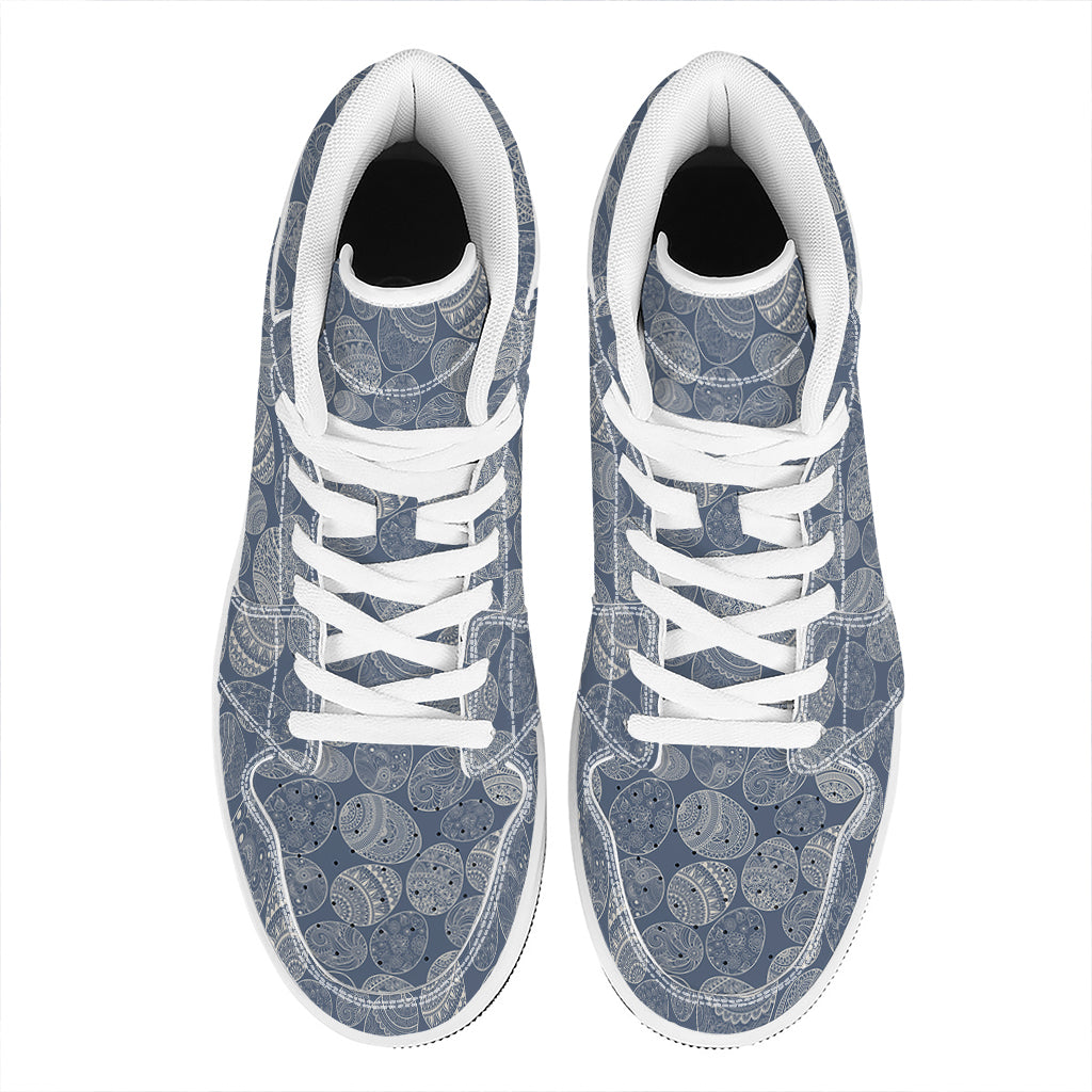 Bohemian Easter Eggs Pattern Print High Top Leather Sneakers