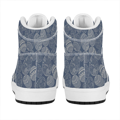 Bohemian Easter Eggs Pattern Print High Top Leather Sneakers