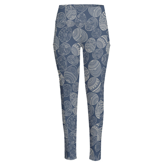 Bohemian Easter Eggs Pattern Print High-Waisted Pocket Leggings