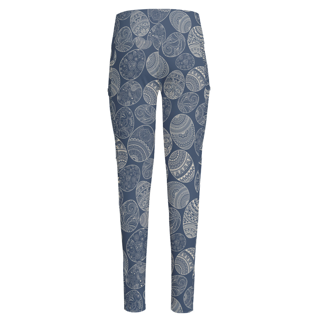 Bohemian Easter Eggs Pattern Print High-Waisted Pocket Leggings