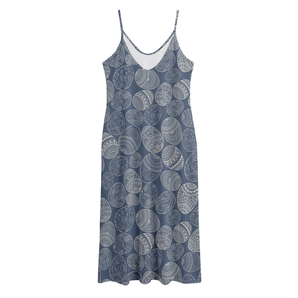 Bohemian Easter Eggs Pattern Print Jersey Midi Cami Dress