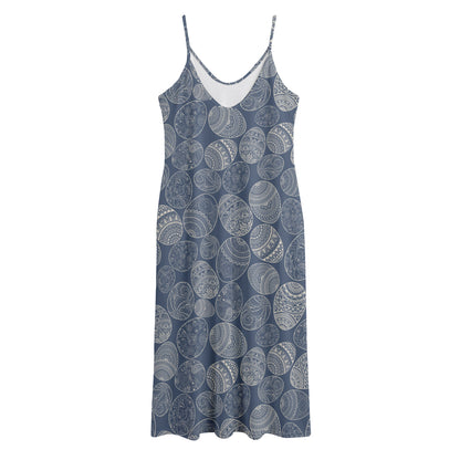 Bohemian Easter Eggs Pattern Print Jersey Midi Cami Dress