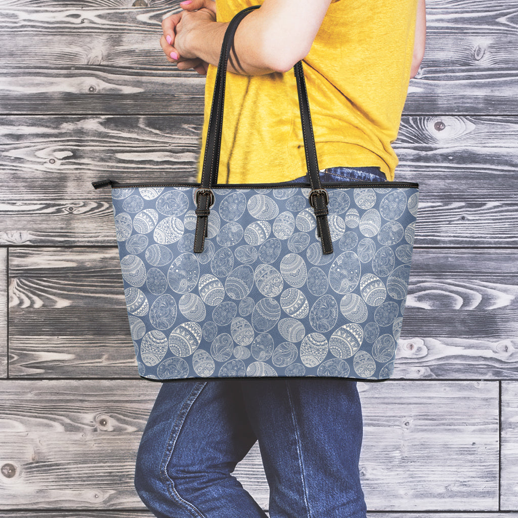 Bohemian Easter Eggs Pattern Print Leather Tote Bag