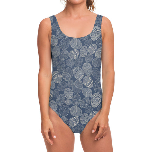 Bohemian Easter Eggs Pattern Print One Piece Swimsuit